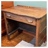 Small Single Drawer Desk | Vintage wooden desk with a single drawer featuring two pull handles, set 