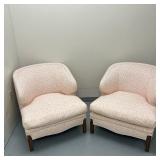 (2pc) Coral Pink Upholstered Armchairs | Pair of upholstered armchairs featuring large cushioned sea