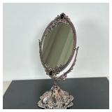 Vintage Style Vanity Mirror | Vintage style oval tabletop swivel vanity mirror with ornate details. 