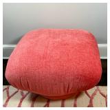 Swivel Pouf/Ottoman (2/2) | Round-based, square-topped swivel pouf/ottoman upholstered in a reddish-