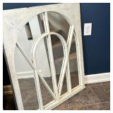 Distressed White Wall Mirror | Vintage arched window frame with mirrored panels and a white distress