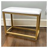 Modern Bench with Faux Leather Seat | Modern style bench with gold painted base and faux leather whi