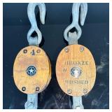 (2pc) Block-and-Tackle Maritime Rigging Pulleys | Vintage (early 20th century) Boston & Lockport Blo