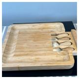 Bamboo Cheese Board With Cheese Knives | Bamboo cheese board with a hidden sliding drawer containing
