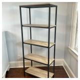 Five-Shelf Bookshelf | This 5-shelf bookshelf featuring a black metal frame with a light wood-look f