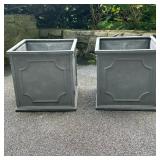 (2pc) Square Outdoor Planters | Pair of lightweight square outdoor planters crafted from durable fib