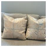(2pc) Throw Pillows - Cowhide & Silver | Throw pillows featuring cowhide over a silky silver metalli