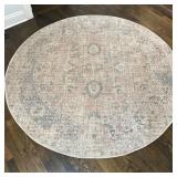 Area Rug - Round Rug | Distressed cream-colored round area rug in a traditional style. dia. 6