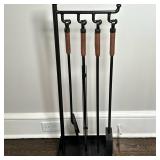 (5pc) Pottery Barn Industrial Fireplace Tools | Pottery Barn industrial-style fireplace tool set in 