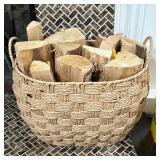 Rustic Basket with Firewood | Rustic basket of chopped firewood. - h. 13 x w. 16 x d. 11 in