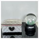 (2pc) Lenox Jewelry Box & Paris Snow Globe | Lenox "Childhood Memories" musical ballerina jewelry bo