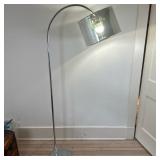 Arched Floor Lamp with Drum Light Shade | Arched floor lamp with brushed nickel finish and semi-tran
