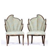 (2pc) PAIR ART DECO "LEAF" STYLE CHAIRS | Having figured leaf-form backrest, seat height: 19 in h. 4