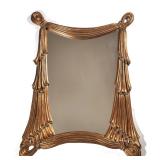 MID CENTURY HOLLYWOOD REGENCY GILT DRAPED CURTAIN FORM MIRROR | mid 20th century, A gilt composition