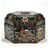 CHINESE CHAMPLEVE ENAMEL & JADE INSET LIDDED BOX | h. 7 x w. 9.5 x l. 11 in.