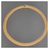 14K GOLD BRAIDED GOLD NECKLACE | Designed as brushed yellow gold links woven through high polished y