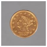 1905 US $2.5 DOLLAR GOLD COIN | American Indian Head two and a half dollar gold coin, 17.5 mm; 4.12g