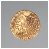 1912 $2.5 DOLLAR GOLD COIN | American Indian Head two and a half dollar gold coin, 17.5 mm; 4.12g