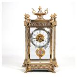 CHAMPLEVE ENAMEL & BRONZE ORMOLU MOUNTED CLOCK | Late 19th/early 20th C, white enamel dial with blue