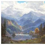 MARK KEATHLEY (B. 1963) OIL LANDSCAPE | Mountain landscape Oil on canvas 48 x 48 in. Stretcher Signe