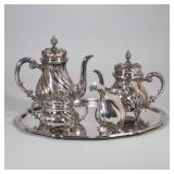 (5pc) J. SCHICKMAN 925 GERMAN STERLING SILVER TEA & COFFEE | Gadrooned pattern decoration, comprisin