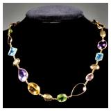 ITALIAN VINCENZA "TUTTI-FRUTTI" STYLE GEMSTONE & 18K GOLD NECKLACE | Designed as a line of bezel set