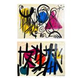 (2pc) PETER ROBERT KEIL (GERMAN, B. 1942) STUDIO MIRO | In the style of Joan Miro, two abstract pain