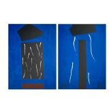 (2pc) EMERSON WOELFFER (1914-2003) LITHOGRAPHS | Geometric designs in black and brown on royal blue 