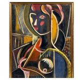 J. MEYER CUBIST OIL PAINTING | cubist half portrait of a woman Oil on paperboard 14.5 x 19 in. Sight