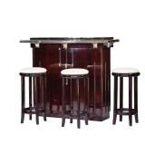 (4pc) ART DECO BAR CABINET & STOOLS | Deep lacquered wood with a polished chrome rail, white translu