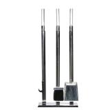 (4pc) ART DECO BAR CABINET & STOOLS | Deep lacquered wood with a polished chrome rail, white translu