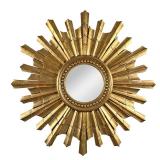 GILT CARVED SUNBURST MIRROR | Round mirror with gilt carve sunburst/ starburst frame w. 46 x l. 46 i