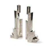 PAIR DAMIAN GARRIDO STERLING SILVER MODERNIST CANDLESTICKS | Spanish 925 Sterling Silver Signed Cand