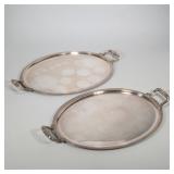 (2pc) PAIR OF CHRISTOFLE MAL MAISON EMPIRE STYLE SILVER PLATED OVAL SERVING TRAYS | One of Christofl
