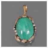 62 CARAT EMERALD CABOCHON & DIAMOND SET PENDANT | Designed as an enhancer pendant with a central ~62