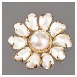 MABE PEARL 14K GOLD PIN | Designed as a flower-form brooch, center-set with a round mabe pearl (appr