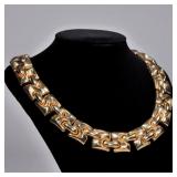 ITALIAN 14K GOLD LINK NECKLACE | A collar-style necklace designed as hollow geometric figured links,
