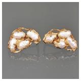 PAIR BAROQUE PEARL & 14K GOLD EARRINGS | Each earring designed as a cluster of 4 baroque pearls, wit