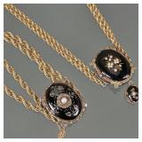 (2pc) 14K GOLD JEWELRY WITH ENAMEL AND SILVER CLASPS | The bracelet made from two strands of yellow 