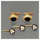 (5pc) 14K GOLD, JET, DIAMOND, & PEARL MEN