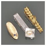 (3pc) 14K GOLD TIE CLIPS | Including a brushed 14k white gold tie clip set with a single round white
