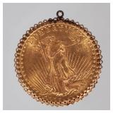 1908 US $20 GOLD COIN PENDANT | 1908 twenty dollar American Walking Liberty gold coin in an unmarked