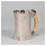 ENGLISH STERLING & BOAR HANDLE MUG WITH CREST, HEATH & MIDDLETON | Marked "JTH / JHM" and with engli