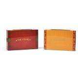 (2pc) FRENCH ELIE BLEU MAPLE INLAY AMBOYNA BURL CIGAR MATCHBOX HOLDERS | One reddish, the other yell