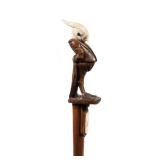 VERY FINE VICTORIAN ANTHROPOMORPHIC CARVED WALKING STICK | Having a finely carved bone head of a bir