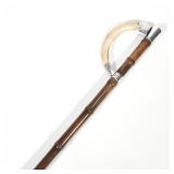 VICTORIAN STERLING SILVER & WILD BOAR TUSK WALKING STICK CIRCA 1890 | Sterling mark for London 1890W