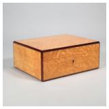A FINE NAT SHERMAN BURLWOOD INLAY BOX HUMIDOR | Brass hardware, interior marked "Nat Sherman / New Y