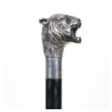 ANTIQUE ITALIAN STERLING JAGUAR HEAD FORM WALKING STICK | Designed as a jaguar