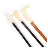 (3pc) ANTIQUE ENGLISH CARVED BONE HANDLED WALKING STICKS(3pc) ANTIQUE ENGLISH CARVED BONE HANDLED WA