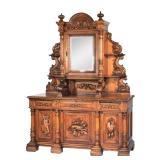 LARGE BLACK FOREST CARVED SIDEBOARD | h. 93 x w. 68 x d. 28 in.